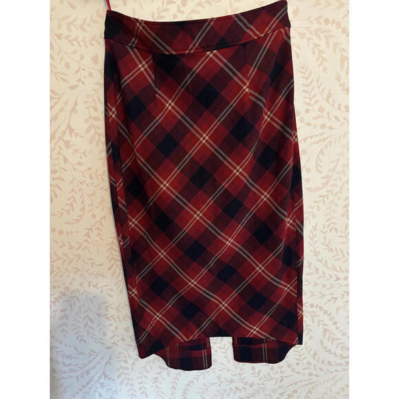 DISCOUNT SHIPPING NEW Free People Geometric Precision Red Plaid Pencil Skirt 8 - Picture 2 of 9